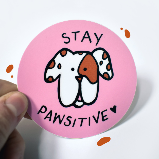 Stay Pawsitive Round Vinyl Bumper Sticker